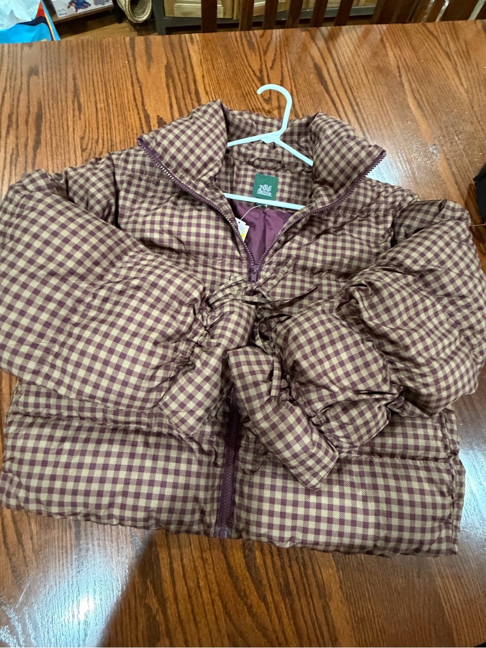 NWT Target Brown/Purple Gingham Puffer Jacket Size Medium - Picture 6 of 10